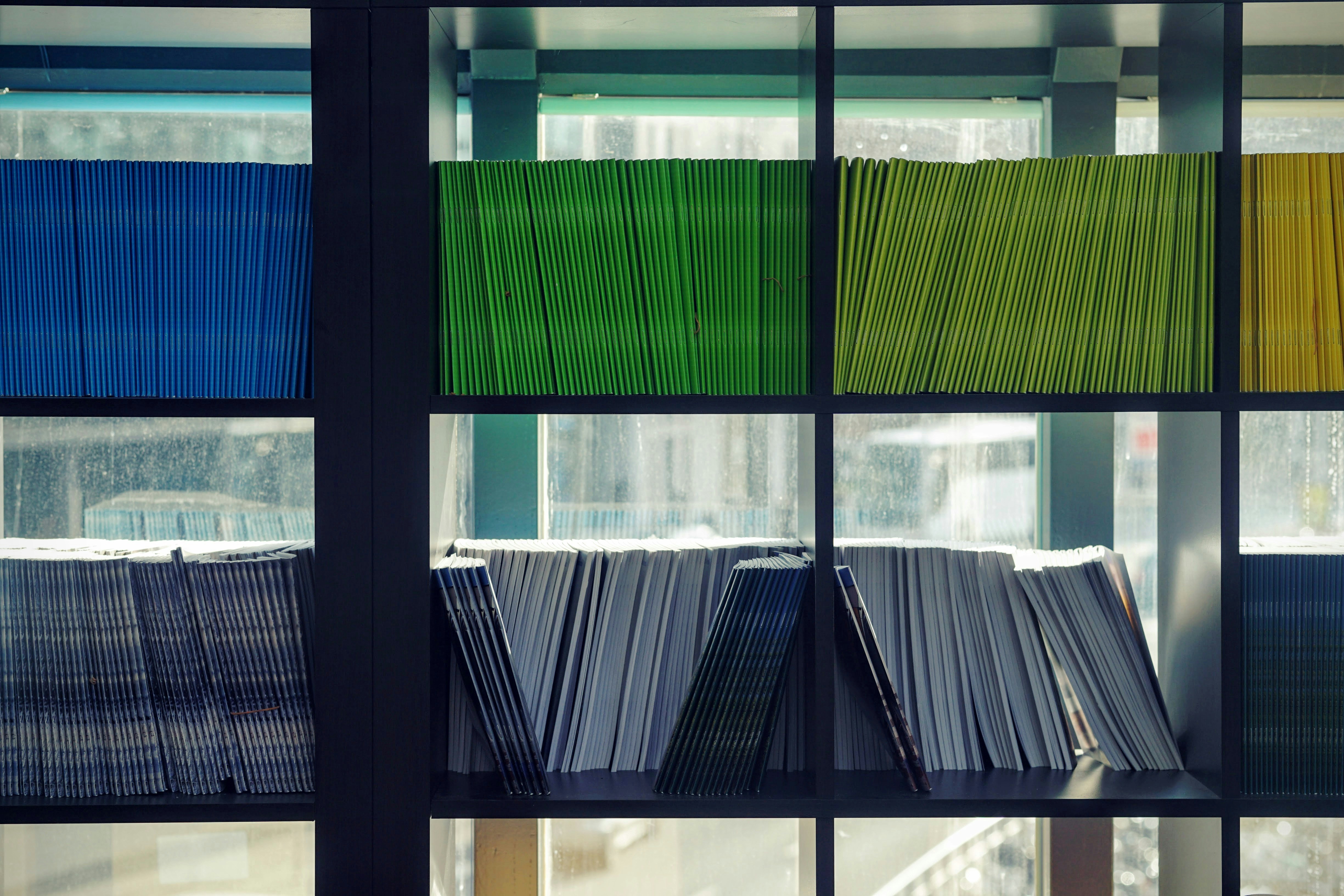ALT= Debt Collection Agency + keeping records on customers and clients + picture + files on shelf + multiple colors +
